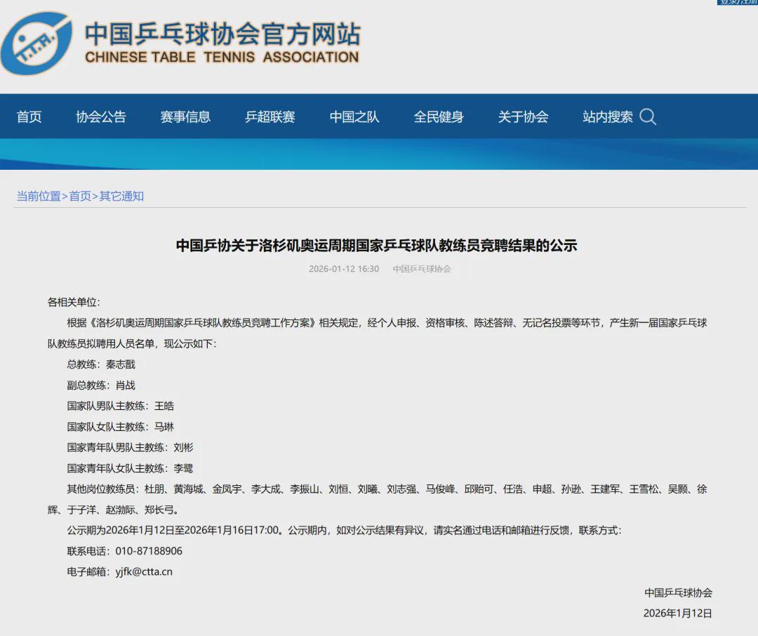 世俱杯买球平台-国乒教练竞聘结果，出炉！拟聘秦志戬、肖战、王皓、马琳等